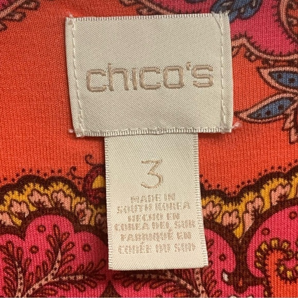 Chico’s Women’s Extra L Paisley V Neck pink Orange Print - Picture 9 of 9